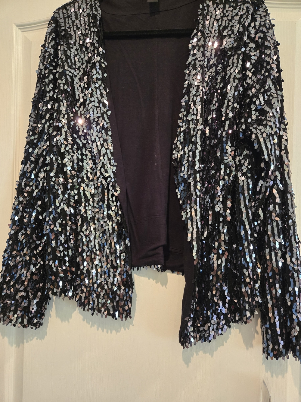 INC International Concepts Black Iridescent Sequin Open-Front Cardigan